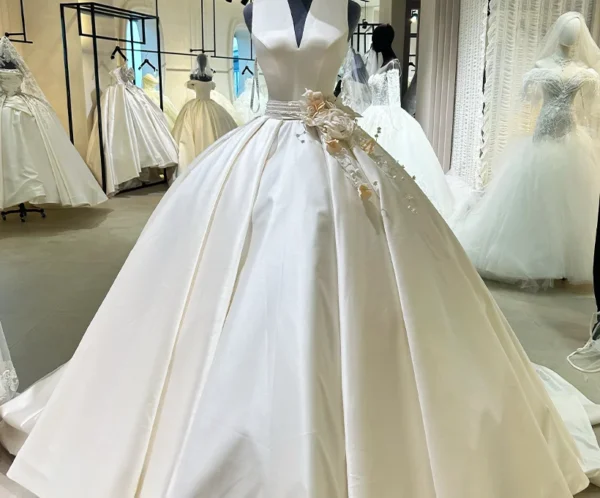 Halter Neck Satin  Gown Wedding Dress