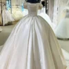 Off-the-Shoulder Satin Ball Gown Wedding Dress