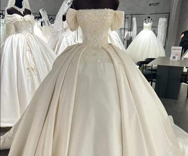 Off-the-Shoulder Beaded  Gown Wedding Dress