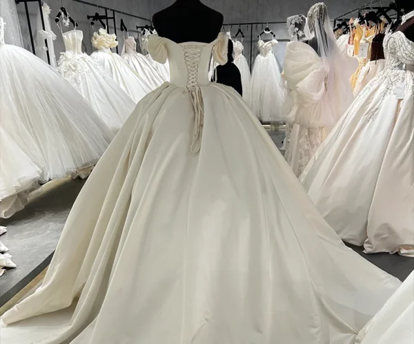 Off-the-Shoulder Beaded  Gown Wedding Dress