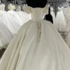Off-the-Shoulder Beaded  Gown Wedding Dress