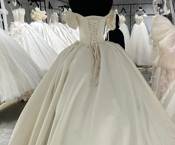 Off-the-Shoulder Beaded  Gown Wedding Dress