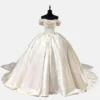 Off-the-Shoulder Satin Ball Gown Wedding Dress