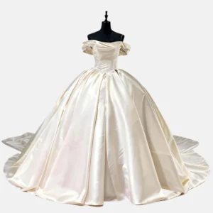 Off-the-Shoulder Satin Ball Gown Wedding Dress