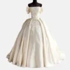 Off-the-Shoulder Beaded  Gown Wedding Dress