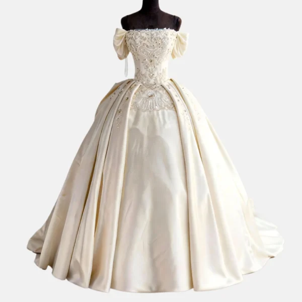 Off-the-Shoulder Beaded  Gown Wedding Dress