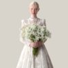 1205181 High-Neck Long-Sleeve Voluminous Ballgown Wedding Dress