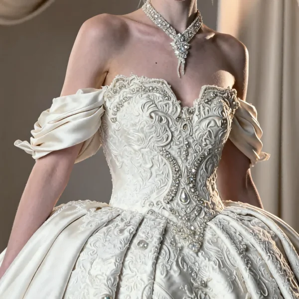 Off-The-Shoulder Satin Wedding Dress