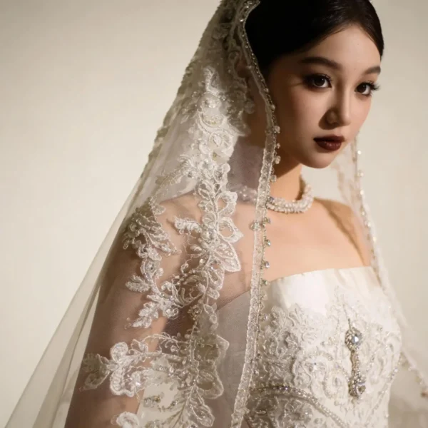 Strapless Embroidered Train Bridal Gown