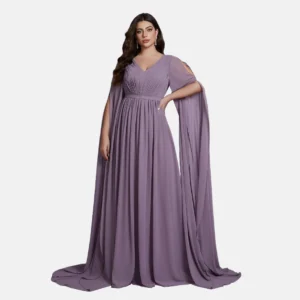 Plus Size The Bride Cape Sleeve Lavender Gown