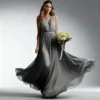 New Halter V-Neck Chiffon Bridesmaid Dress - Maxi Ball Gown