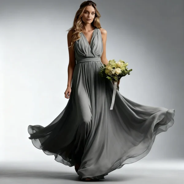New Halter V-Neck Chiffon Bridesmaid Dress - Maxi Ball Gown