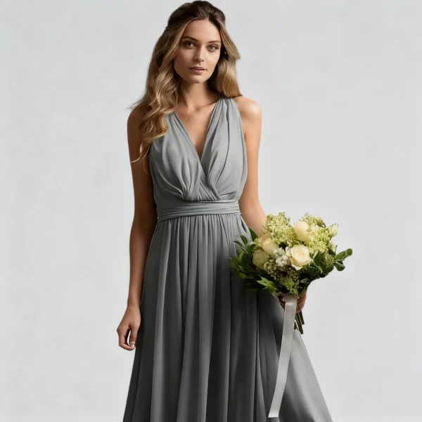 New Halter V-Neck Chiffon Bridesmaid Dress - Maxi Ball Gown