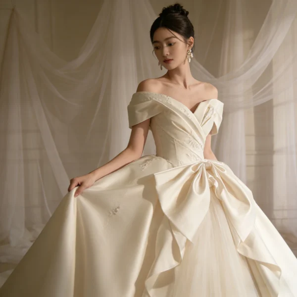 Large Bow Embellished Princess Bridal Gown
