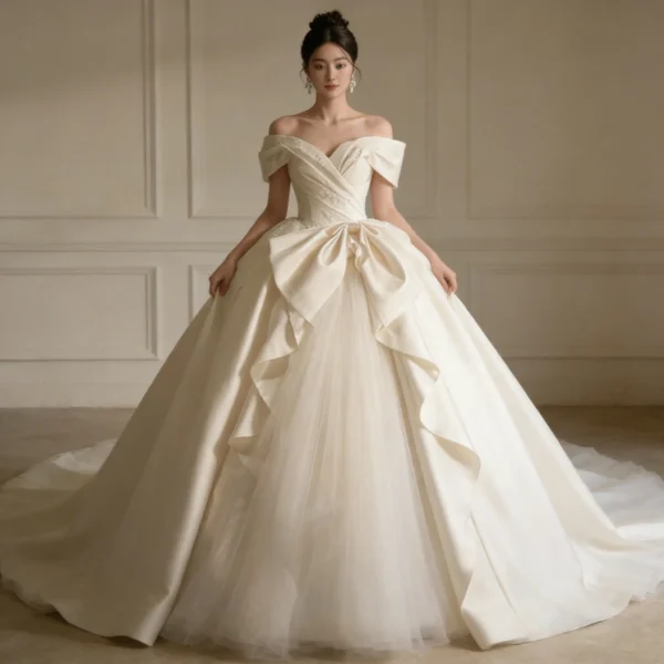 Large Bow Embellished Princess Bridal Gown