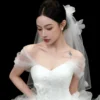 Off-the-Shoulder 3D Floral Mermaid Wedding Dress - Tulle Ruffled Bridal Gown with Train