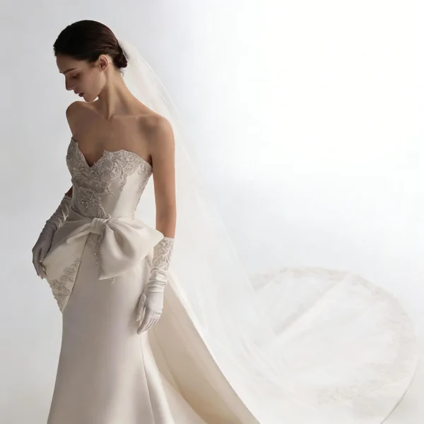 Vintage Heavy Embroidery Satin Mermaid Wedding Dress