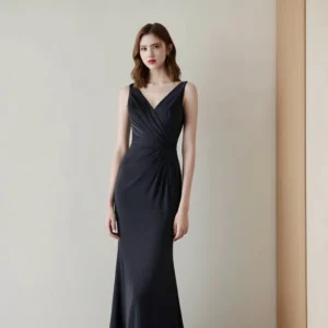 123131(1) High-End Black Satin Mermaid Evening Gown