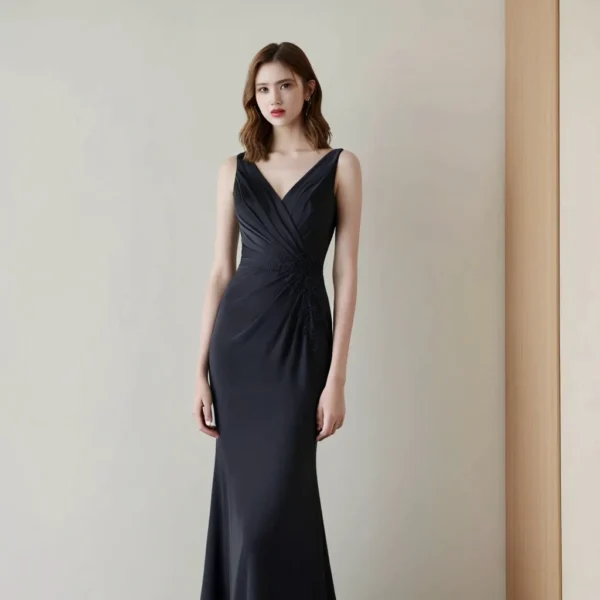 High-End Black Satin Mermaid Evening Gown