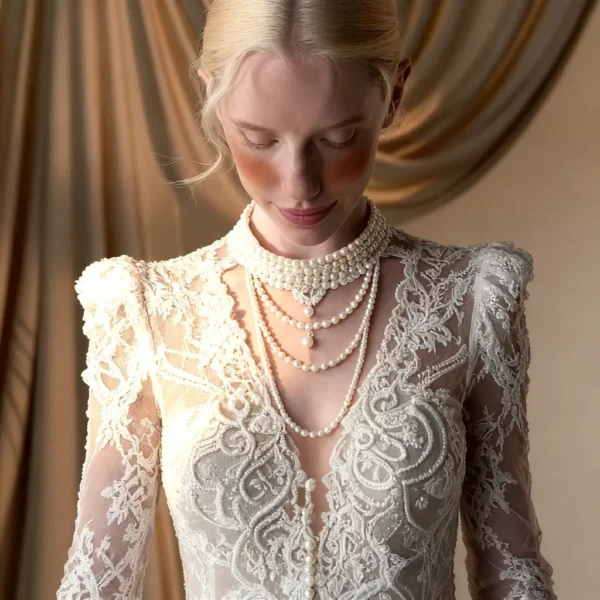 2519(1) High-Neck Long-Sleeve Voluminous Ballgown Wedding Dress