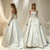 Lace Embroidery Bow Detail Bridal Gown with Train | Luxury Bride Ceremony Dress