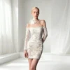 Off Shoulder Long Sleeve Lace Bodycon Mini Wedding Dress