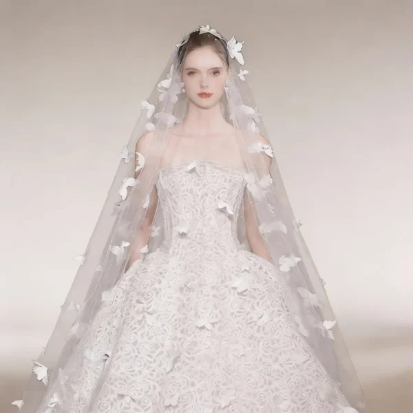 3D Butterfly Bridal Veil with Pearl