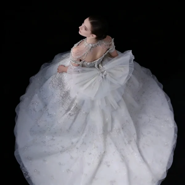 Oversized Bow Backless Bridal Gown with Train