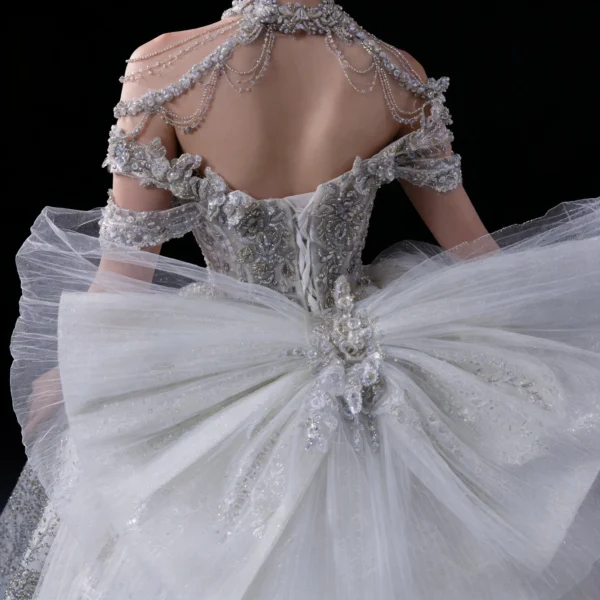 Oversized Bow Backless Bridal Gown with Train