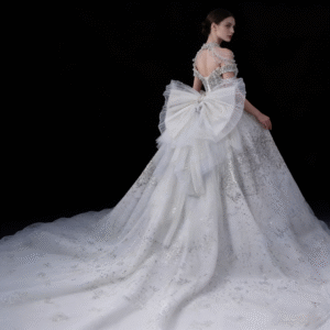 Oversized Bow Backless Bridal Gown with Train