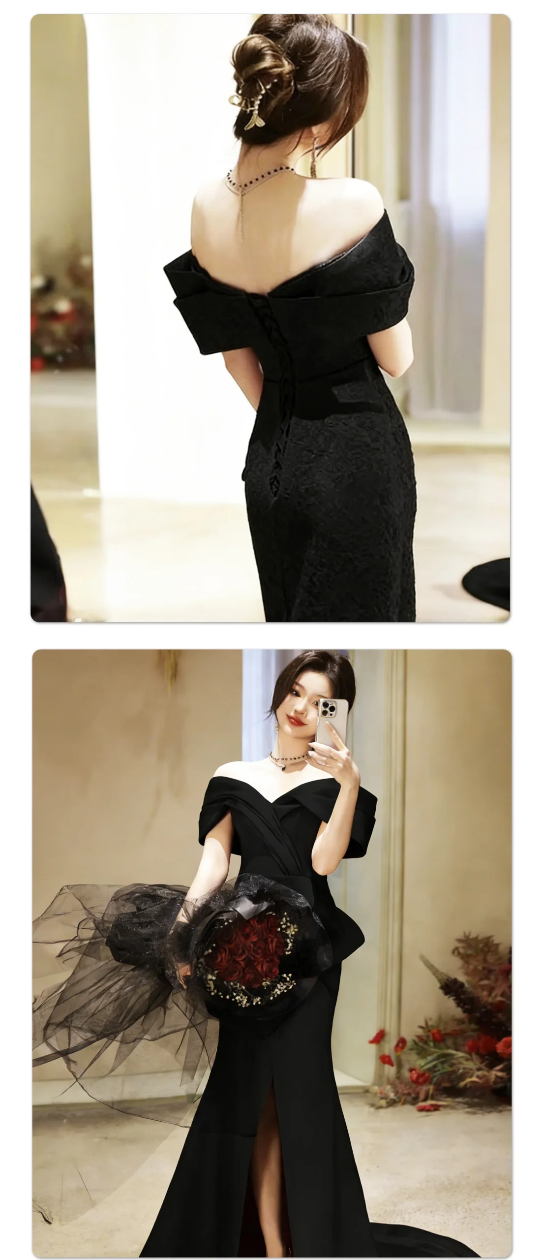 Black Off-the-Shoulder Mermaid Evening Gown  Slit Train Formal Party Dress  - NCF is a century-old manufacturer specializing in custom & wholesale  wedding dresses, evening gowns and bridal accessories. We provide bespoke