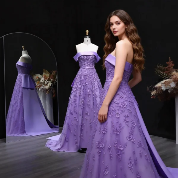 Bow Back Sequin Bridal Dress with Long Train