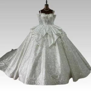 Bling Bling Off-the-Shoulder Ball Gown Wedding Dress with Train - Sparkle Sequin Bridal Gown