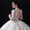 012005(1) Lace Ball Gown Wedding Dress - Long Sleeve Bridal Gown with Illusion Open Back & Cathedral Train