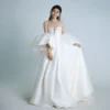 Luxury Satin Wedding Dress -  Oversized Puff Sleeves & Elegant Train