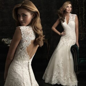 Lace Deep V Neck Backless Mermaid Wedding Dress