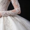 Lace Ball Gown Wedding Dress - Long Sleeve Bridal Gown with Illusion Open Back & Cathedral Train