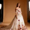 Boho Floral Embroidery Off-the-Shoulder Evening Gown