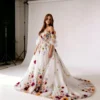 Boho Floral Embroidery Off-the-Shoulder Evening Gown