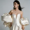 Luxury Satin Wedding Dress -  Oversized Puff Sleeves & Elegant Train