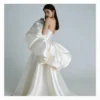 Luxury Satin Wedding Dress -  Oversized Puff Sleeves & Elegant Train