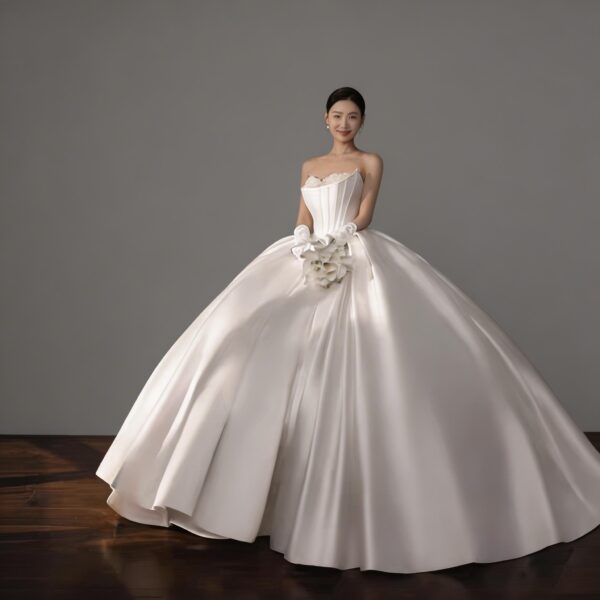 Elegant Strapless Satin Wedding Gown | Timeless Bridal Look