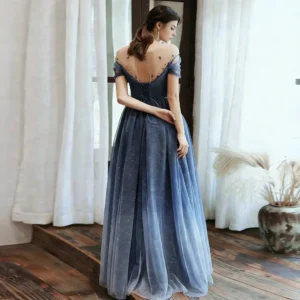 Navy Blue Sparkle Tulle Evening Gown - Illusion Neckline Beaded Formal Cocktail Dress