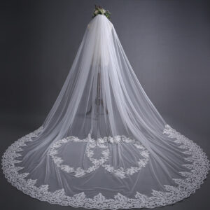 Heart Lace Cathedral Wedding Veil with Blusher