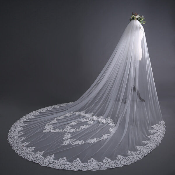 Heart Lace Cathedral Wedding Veil with Blusher