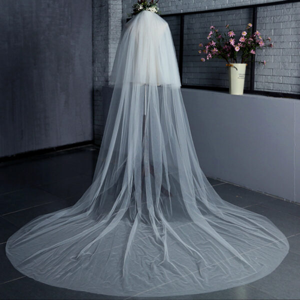Two-Tier Plain Cathedral Wedding Veil with Blusher