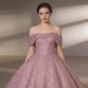 Pink Off-the-Shoulder Shimmer Ball Gown Evening Dress