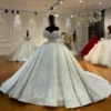 Timeless Off-the-Shoulder Sequin Ball Gown Wedding Dress with Cathedral Train