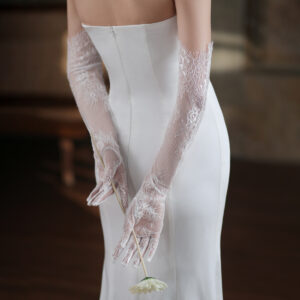 White Long Lace Bridal Gloves Sheer Tulle Wedding Gloves