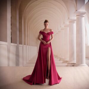 Blush Pink Satin Ball Gown with Deep V-Neck and Belted Waist, Elegant Formal Evening Dress